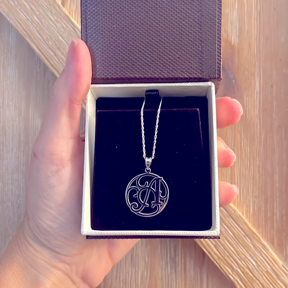Monogram A .925 Sterling Silver Necklace and Charm Perfect Gift in Gorgeous Box